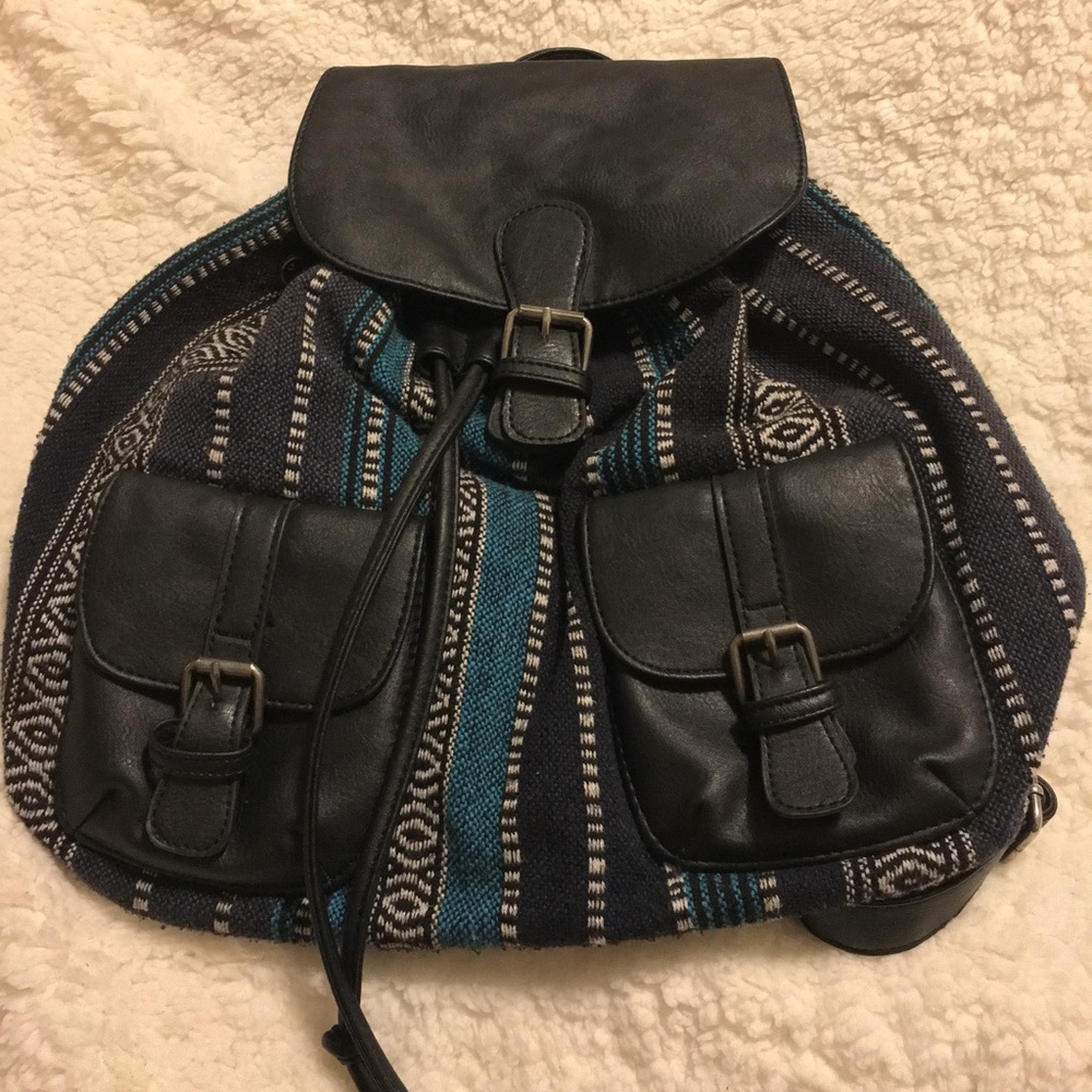 🐚 Boho blue tribal drawstring backpack 🐚
